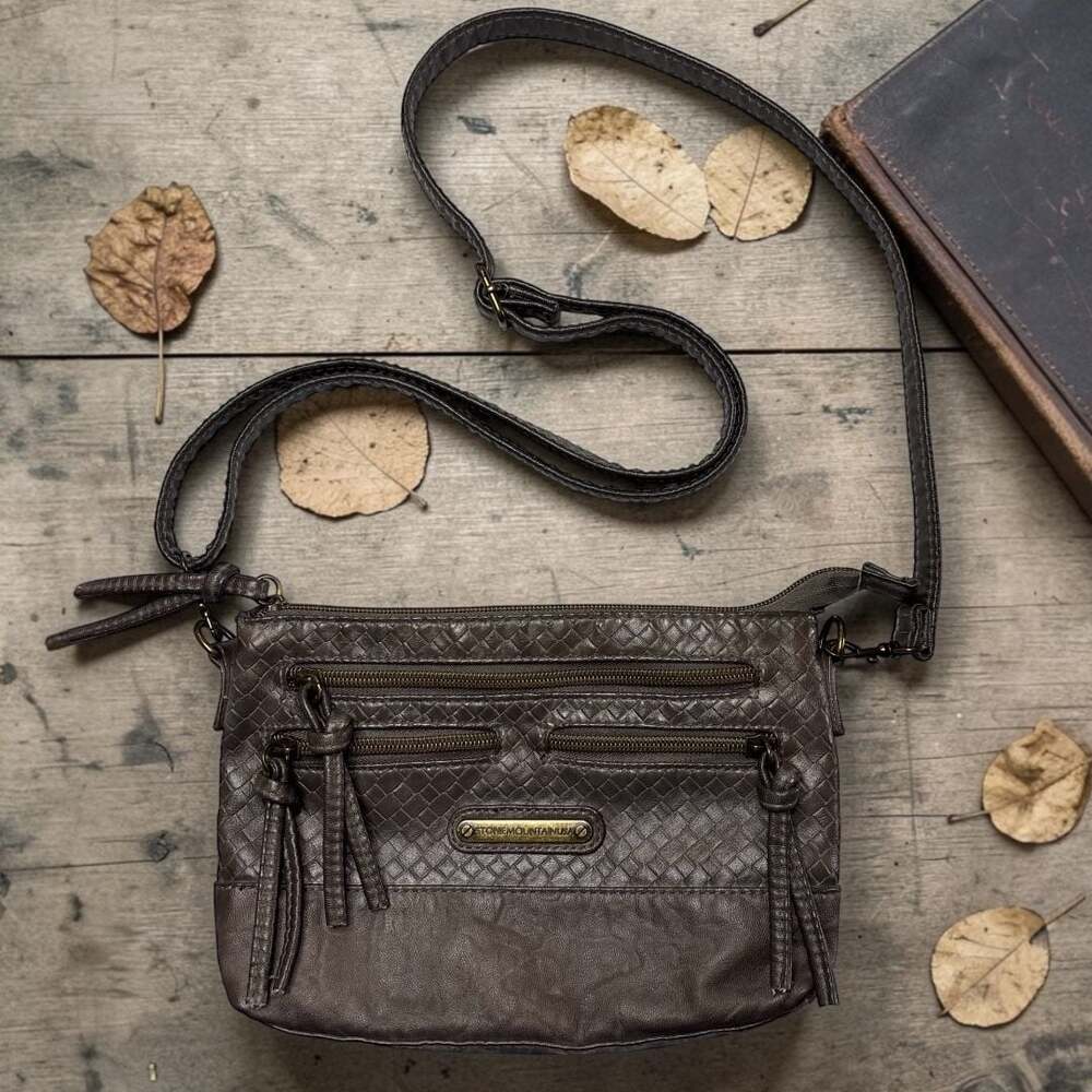 Stone Mountain USA Brown Woven Texture Multi-Zip Crossbody Bag